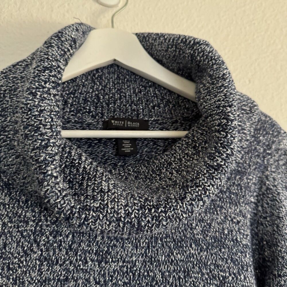 White House Black Market Turtle Neck Sweater Sz L Women Metallic Blue Cotton Ble - Picture 7 of 13